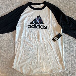Adidas Men's Long Sleeve Black and White Tee